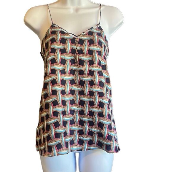 Cooper & Ella Blue Pink Abstract Print Textured Flowy Tank Top Camisole Small - Picture 1 of 8